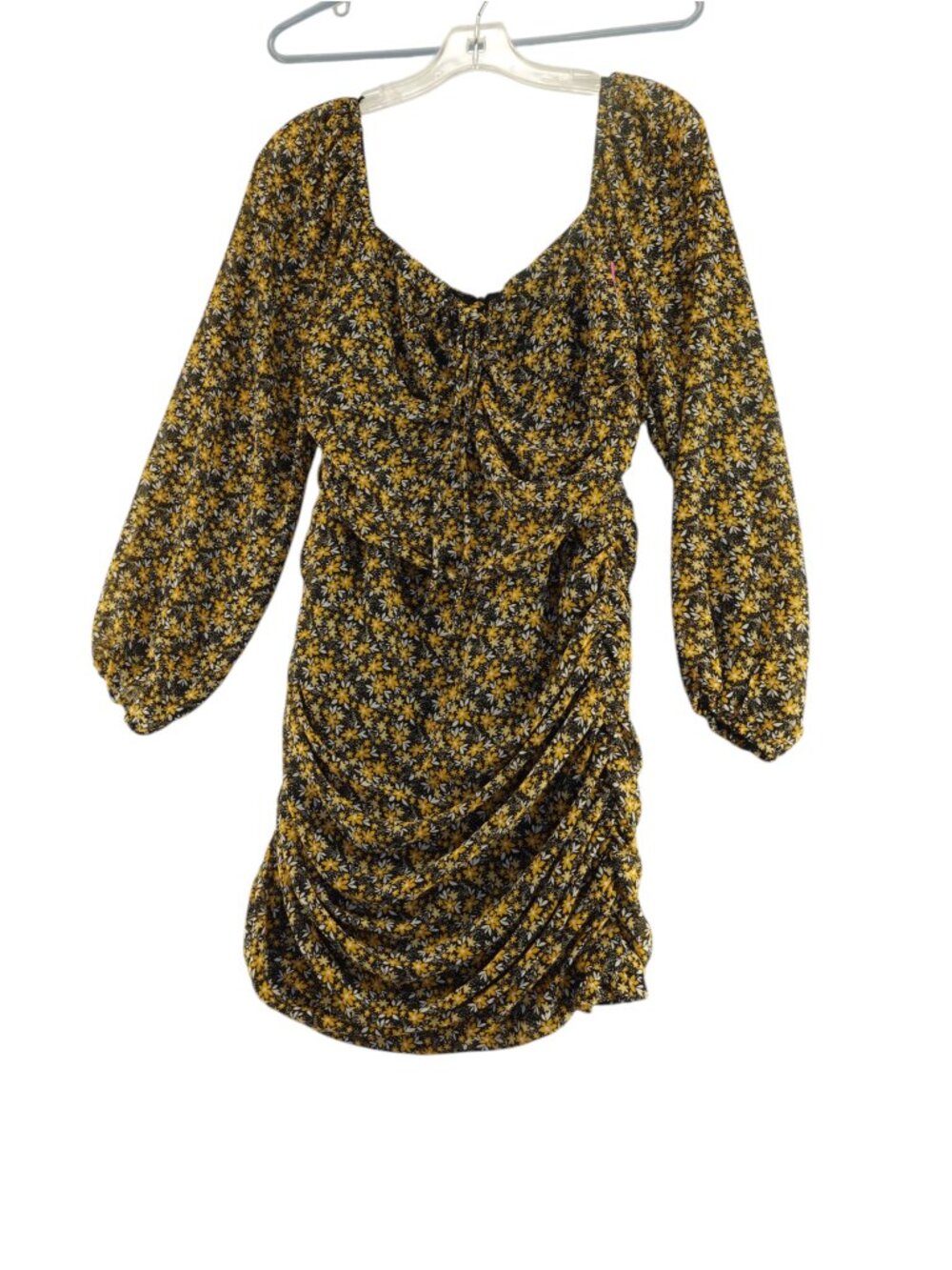 Lush Brand black and yellow floral ruched mini dress size M NEW